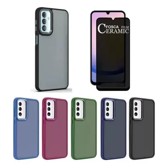 Película Fosca Privativa Samsung A15 A14 A06 A05 A56 A24 A34 A35 A55 + Capa Space Colorida com detalhe metalizado