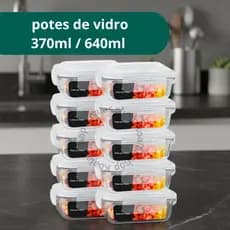 Kit 2/3/5/10 Potes de Vidro Hermético Marmita Fit Mantimentos de Alimentos 640
