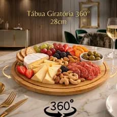 Petisqueira Giratória Bambu/MDF 28cm Tábua Frios Bandeja Petiscos Mesa Posta Café da Manhã 360 Cozinha Decoração