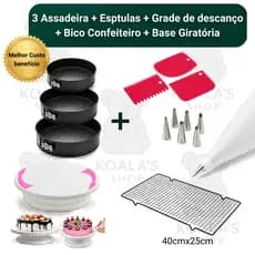 Kit Confeitaria Profissional com Bailarina Giratória, Raspadores, Nivelador e Bicos de Confeitar