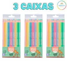 Lapis De Cor Pastel Trend 12 Cores-Leoleo- 3 Caixas papelaria