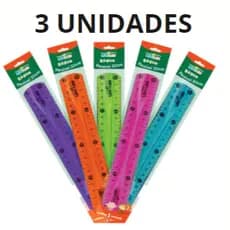 Kit 3 Réguas Flexível 20cm Color Sortida Não Quebra-Leoleo
