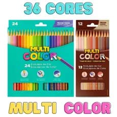 Kit Caixas Lápis Multicolor 24 Cores + 12 Tons De Pele -material escolar-fofa