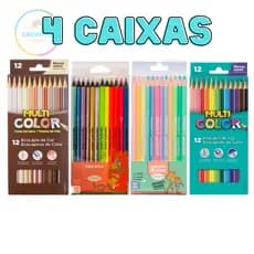 Lapis De Cor Metalico-Neon + Cores Vivas + Pastel + Pele -Multicolor- 4 Caixas -material escolar-fofa