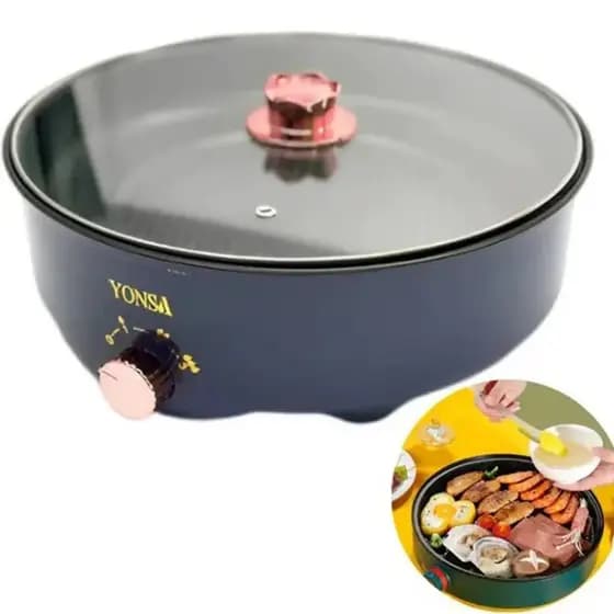 Frigideira Elétrica Assadeira Panela Antiaderente 11v Cozinha Panela Multiuso Premium 3 Níveis 600w Cor Azul-escuro