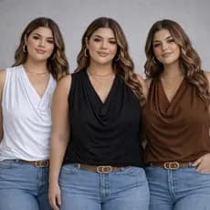 Blusa Regata Feminina Plus SIze Social Casual Gola Boba Drapeada Soltinha Despojada Moda Verão 2026
