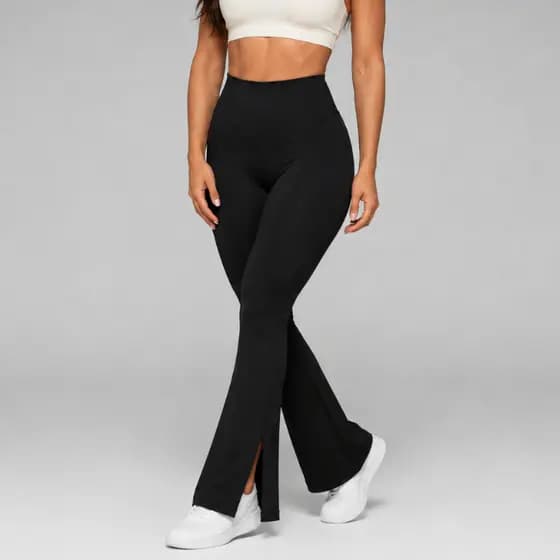 Calça Leg Bailarina Boca de Sino com Fenda Fitness Cintura Alta Grossa Zero Transparência Academia Casual