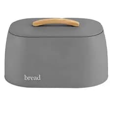 Porta Pão Bege Tampa Com Alça Bambu Sense Metalla Bread Metal Liso OU Presente Casamento Decoração