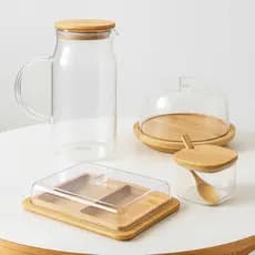Kit Mesa Posta 4 Itens Porta Frios Jarra Porta Queijo Açucareiro Sense Bambu Presente Casamento