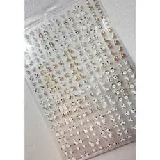 Cartelão com 280 Adesivos para unhas brancas e dourado mod 01