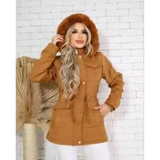 Casaco parka Plus size de Sarja Forrada de pelinho outono e inverno B