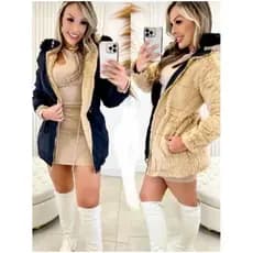 Parka Sobretudo Casaco dupla Face 2 cores Nylon impermeavel e Teddy