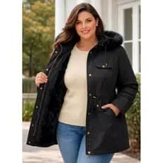 Jaqueta Parka Sobretudo Forrada Pelucia Plus Size Bolsinho