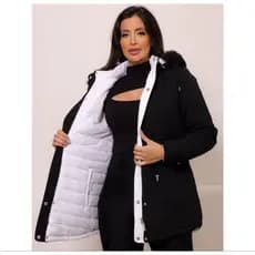 Jaqueta Parka Dupla Face 2 cores Sarja nylon remove o Capuz