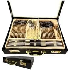 Faqueiro 84pcs Super Luxo Banhado Ouro 24k Maleta Couro Mais Vendido Barato Menor Preço Promoção