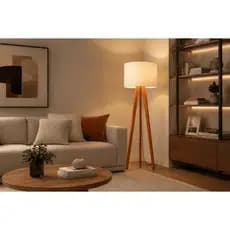 Abajur De Piso Tripé Madeira Luminária De Chão Moderna Sala Quarto Home Office Cúpula Tecido