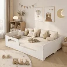 Cama Casal Montessoriana190cm Infantil Com Grade de Proteção Cama de Chão Quarto Montessori Moderna