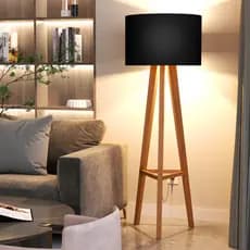 Luminária Abajur Tripé De Chão Madeira Decorativo Moderno Sala Quarto Escritório Cúpula Tecido Luxo