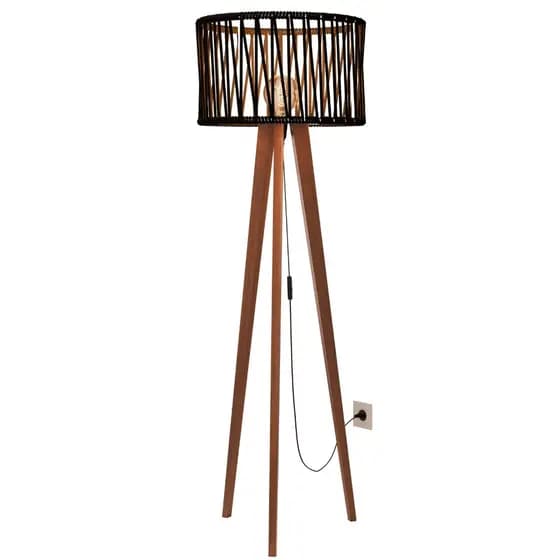 Abajur De Chão Tripé Madeira Luminária De Piso Sala Quarto Corda Náutica Decorativa Moderna