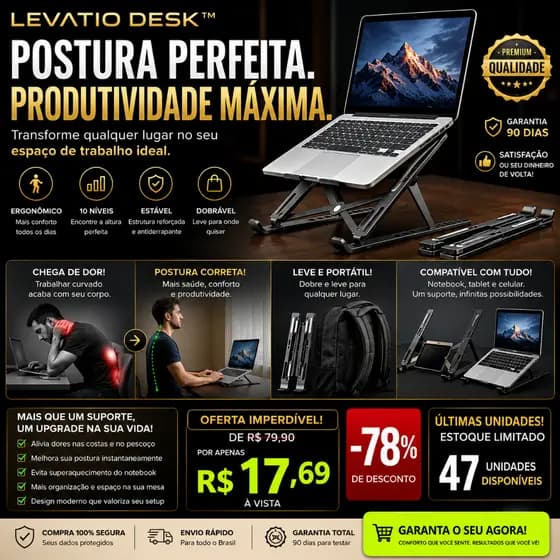 Levatio Desk™ Suporte Notebook Ajustável Base Tablet Netbook Ergonômico  do