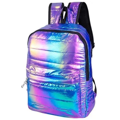 Mochila Holografica Metalizada Estilo Moderno Sortida Cores Vibrantes Casual Fashion