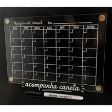 Planejamento Mensal em Acrílico Transparente com Imã - Planner Calendário Magnético + Caneta para Escrever Compromissos