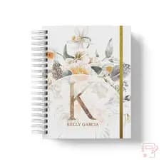 Caderno Personalizado com Letra e Nome Capa Dura - Monograma - Floral Clean