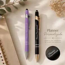 Caneta Touch Metalizada Emborrachada Preto com Rose Personalizada a Laser
