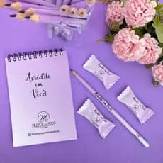 Kit Lembrancinha Boas Vindas - Bloquinho de Notas- Lápis e Balas Personalizadas - Brindes - Mimos