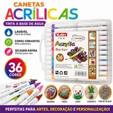 Kit Canetas Marcadoras Acrílicas 12/18/24/36 Cores Resistente à Água com Caneta Branca para Vidro Cerâmica Madeira Pedra