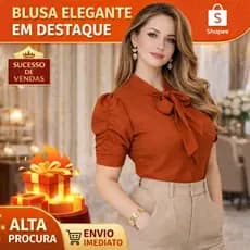Blusa Social Feminina com Laço Manga Bufante Elegante Moda Executiva