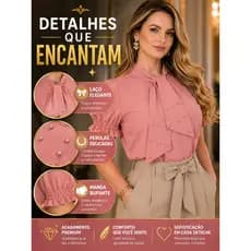 Blusa Social Feminina Elegante Manga Bufante com Laço e Pérolas – Tecido Premium, Não Transparente, Moda Evangélica, Loo