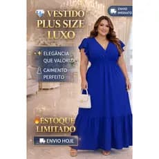 VESTIDO FEMININO PLUS SIZE ELEGANTE MODELAGEM PERFEITA,VALORIZA O CORPO, LOOK DE LUXO GARANTA O SEU.
