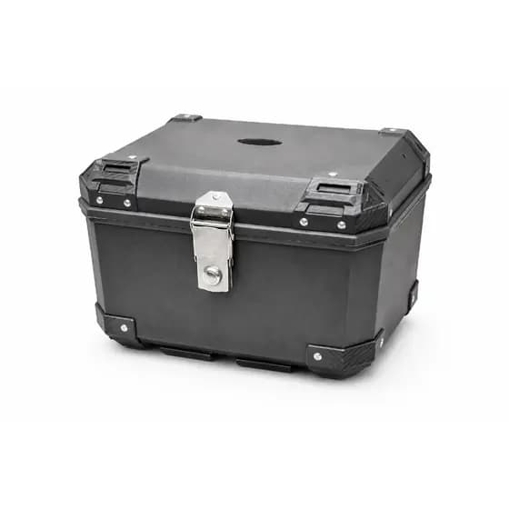 Baú Moto Universal Plástico Reforçado Preto Fosco + Base e Kit FixaçãoBau Traseiro Moto Baúleto 45L Preto Plastico Resis