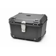 Baú Moto Universal Plástico Reforçado Preto Fosco + Base e Kit FixaçãoBau Traseiro Moto Baúleto 45L Preto Plastico Resis