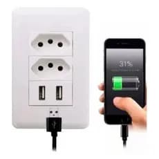 Tomada Usb De Parede Duo 10a 2 Entrada Bivolt 4x2 P/ Celular Cor Branco