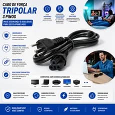 Cabo De Força Energia Tripolar Para PC Notebook TV LG E TV Samsung 3 Pinos Padrão BR 110/220V