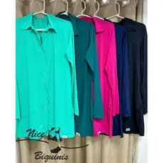 Chemise saída de praia com proteção solar UV50+, camisão feminino proteção solar, malha fria poliamida