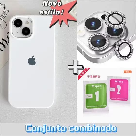 Kit Capa+Película de Câmera Diamante Capinha Aveludada Kit Lente 11 11PRO MAX 12 12PRO MAX 13 13PRO MAX 14PRO MAX 15 16