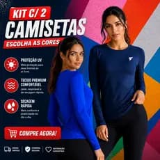 Kit 2 Camiseta Feminina Proteção Solar UV+50 Segunda Pele Moda Praia