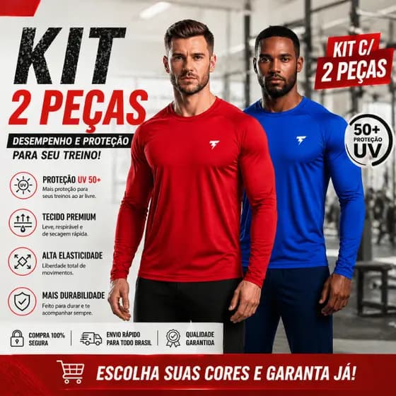 Promoção Kit 2 Camisas Segunda Pele Manga Longa com Proteção Masculino Feminino Unissex