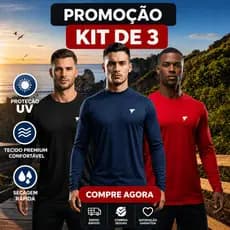 Kit 3 Camisas Segunda Pele com Proteção Uv+50 Unissex Esportes e Atividades ao Ar Livre