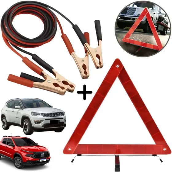 Kit Cabo Chupeta + Triângulo De Segurança Para Carros Automóvel Transferência Carga Bateria Sinalização