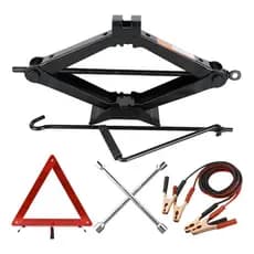 Kit Estepe Macaco Mecânico Sanfona 1,5T Universal + Chave Roda Em Aço + Triângulo Sinalização + Cabo Chupeta Aux. 1500Kg