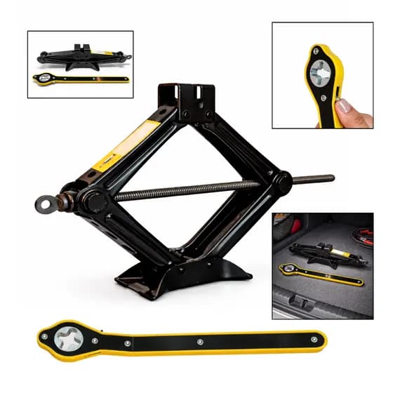 Macaco Mecânico Sanfona Universal + Chave Catraca Para Carros Passeio 1500kg Automotivo Aço Reforçado
