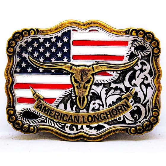 Fivela Banderia Eua Country Touro American Longhorn Peao
