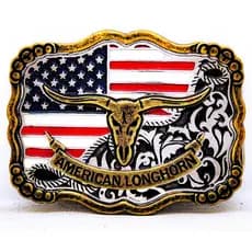 Fivela Banderia Eua Country Touro American Longhorn Peao