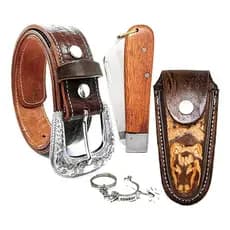 Kit Adulto Cinto De Couro Legítimo + Bainha Country C/ Canivete