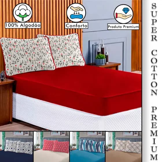 JOGO CAMA CASAL ESTAMPADO MALHA ALGODÃO ELASTICO LENÇOL BOX