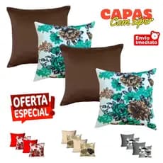 KIT c\04 CAPAS PARA ALMOFADAS DECORATIVAS 45x45cm CAPAS c\ZÍPER ESTAMPADAS E COLORIDAS